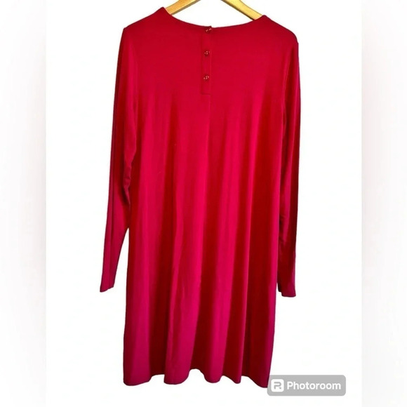 Eileen Fisher  Red Dress Viscose Spandex Scoop Neck Long Sleeve slip on size L - Picture 4 of 12